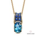 Złoty wisiorek szafir topaz london blue pr. 585