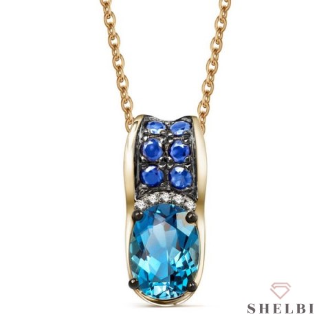 Złoty wisiorek szafir topaz london blue pr. 585