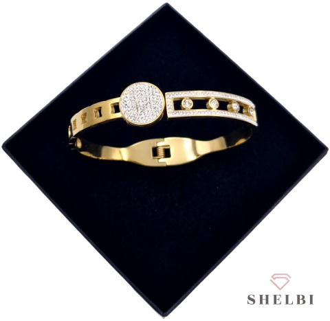 Bransoletka złota sztywna z cyrkoniami stal chirurgiczna bangle Bransoletka złota sztywna z cyrkoniami stal chirurgiczna bangle