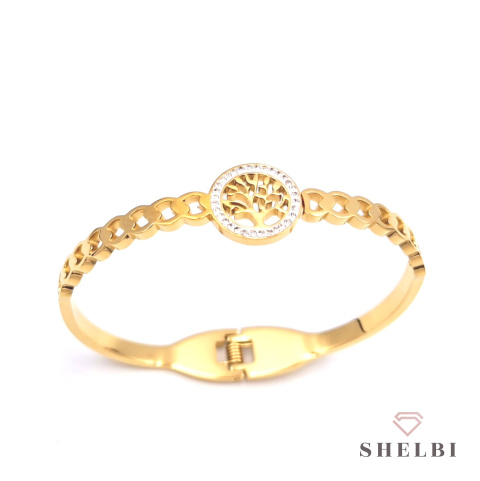 Bransoletka sztywna złota z cyrkoniami drzewo życia stal chirurgiczna bangle Bransoletka sztywna złota z cyrkoniami drzewo życia stal chirurgiczna bangle