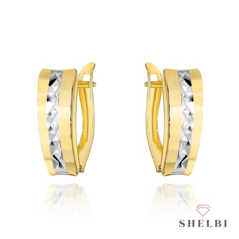 Kolczyki złote diamentowane z paskiem w środku 585 Shelbi Kolczyki złote diamentowane z paskiem w środku 585 Shelbi