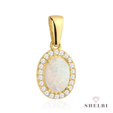 Zawieszka złoty opal owalny otoczony cyrkoniami 585 Shelbi Zawieszka złoty opal owalny otoczony cyrkoniami 585 Shelbi