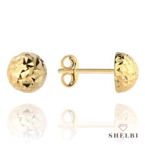 Kolczyki pół kulki śr. 8 mm na sztyfcie diamentowane super lekkie sztyft 585 Shelbi Kolczyki pół kulki śr. 8 mm na sztyfcie diamentowane super lekkie sztyft 585 Shelbi