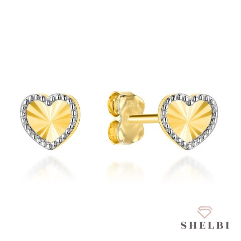 Kolczyki złote diamentowane serca w dwóch kolorach złota sztyft 585 Shelbi Kolczyki złote diamentowane serca w dwóch kolorach złota sztyft 585 Shelbi