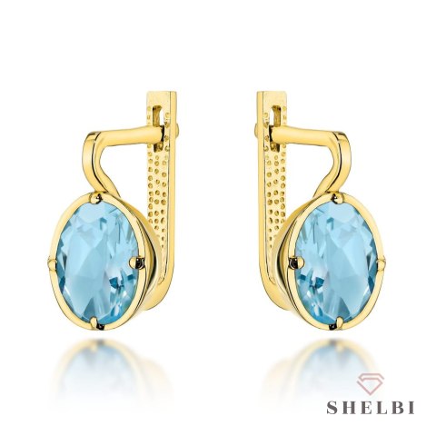 Kolczyki złote z kolekcji "COLORFUL STONE" z eleganckim zapięciem - topaz owal 585 Shelbi Kolczyki złote z kolekcji "COLORFUL STONE" z eleganckim zapięciem - topaz owal 585 Shelbi