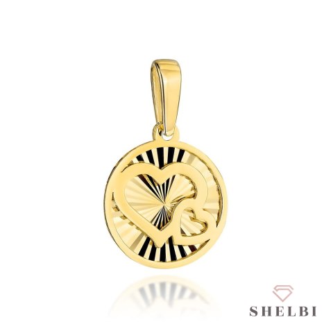 Zawieszka złota splecione serduszka w diamentowanym kółeczku 585 Shelbi Zawieszka złota splecione serduszka w diamentowanym kółeczku 585 Shelbi